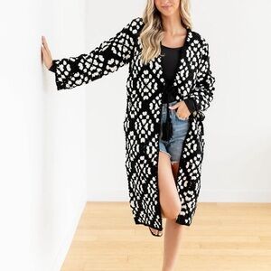 Elan Black and Cream Crochet Cardigan
